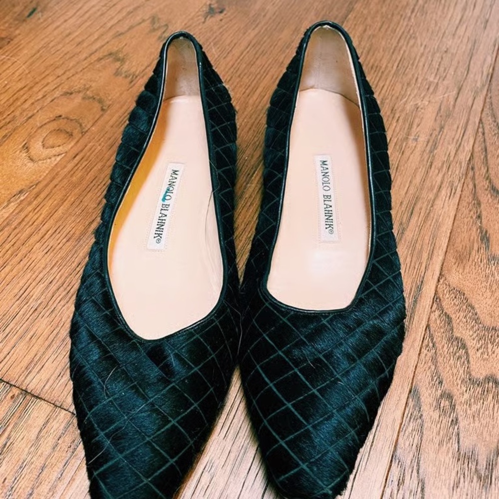 Manolo Blahnik Black Textured Loafers